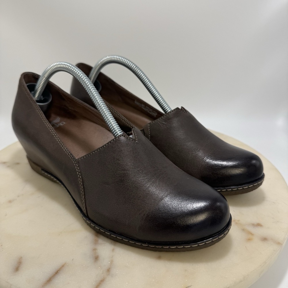 Dansko Liliana Clog Slip On Shoes Women's 38 7.5 Brown Leather Wedge Hidden Heel